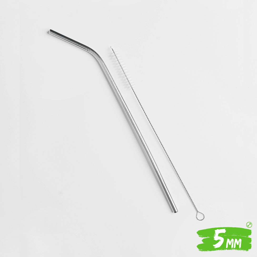 25pzs SET POPOTE CURVO ACERO INOXIDABLE 5.00 MM Y CEPILLO LIMPIADOR
