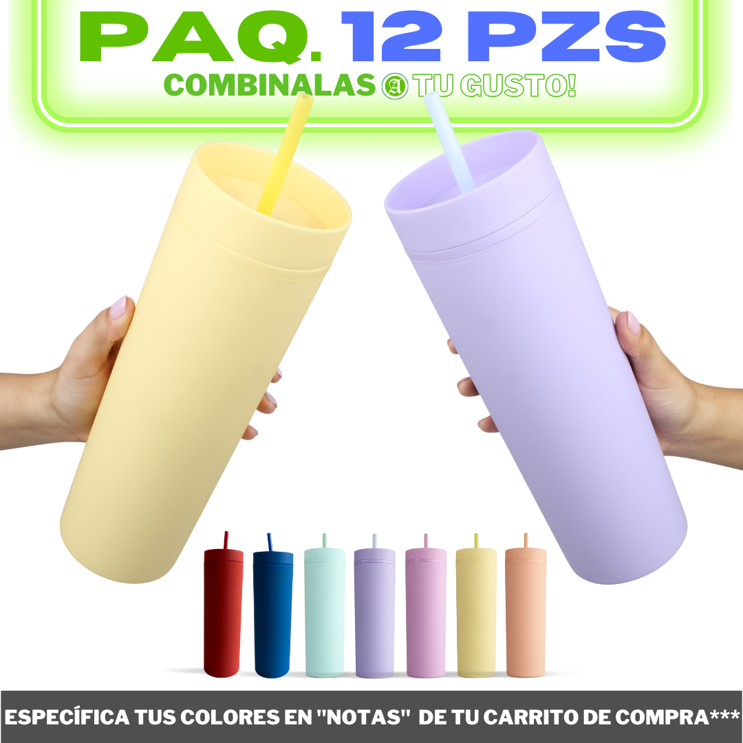 12pzs 20oz / 591ml "PLÁSTICO" + POPOTE