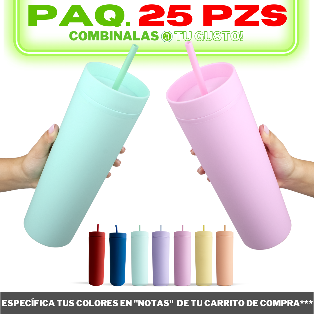 25pzs 20oz / 591ml "PLÁSTICO" + POPOTE