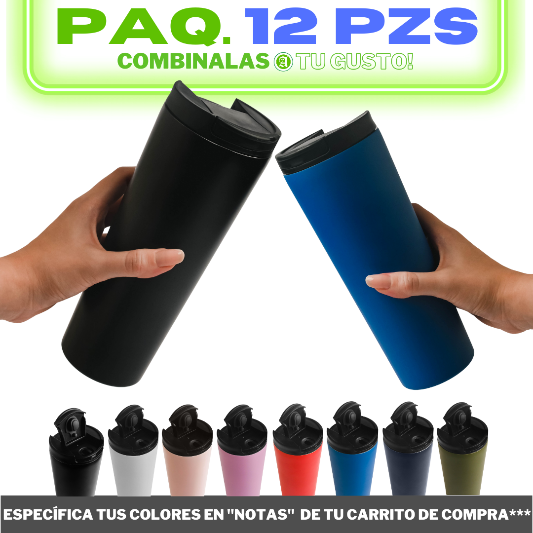 12pzs "TERMO" 16.9oz / 500ml con Tapón Hermético y Tapa de Rosca