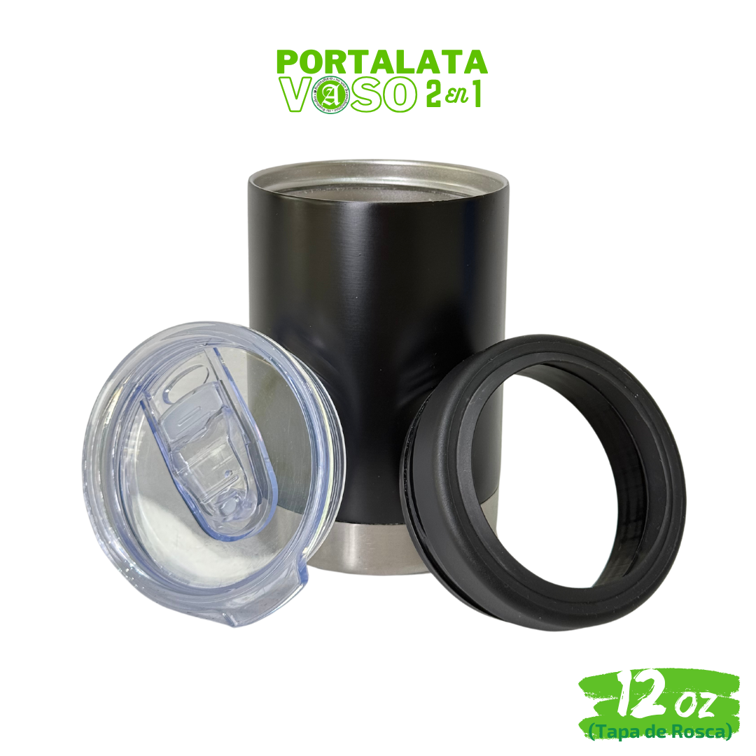 25pzs / Portalatas Vaso (2 en 1)  12oz / 354ml+ Tapa de Rosca Hermética