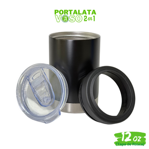 12pzs / Portalatas Vaso (2 en 1)  12oz / 354ml+ Tapa de Rosca Hermética