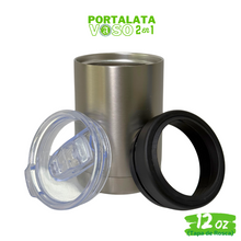 Cargar imagen en el visor de la galería, 12pzs / Portalatas Vaso (2 en 1)  12oz / 354ml+ Tapa de Rosca Hermética
