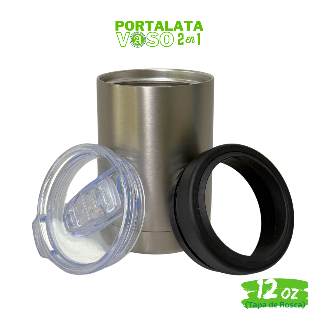 25pzs / Portalatas Vaso (2 en 1)  12oz / 354ml+ Tapa de Rosca Hermética