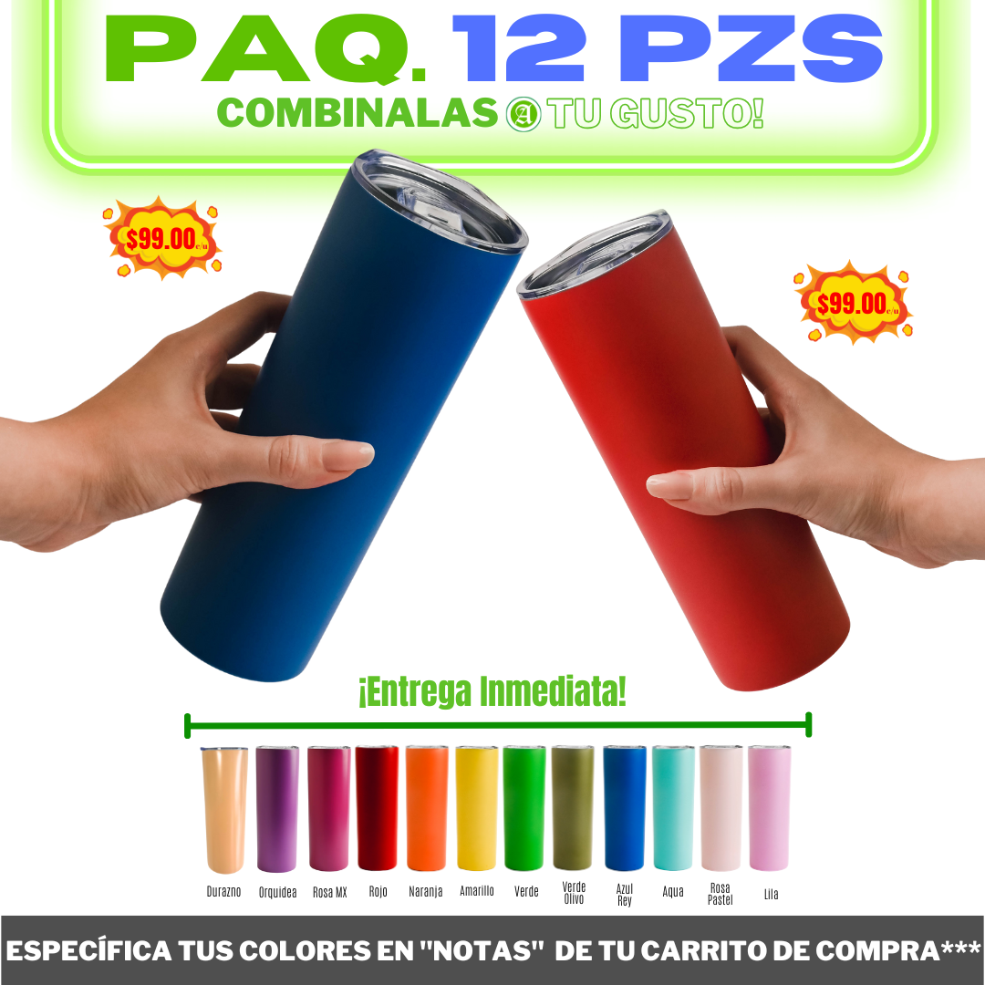 12pzs "SKINNY" 20oz / 591ml con Tapa Hermética