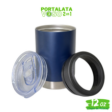 Cargar imagen en el visor de la galería, 12pzs / Portalatas Vaso (2 en 1)  12oz / 354ml+ Tapa de Rosca Hermética
