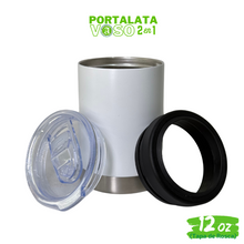 Cargar imagen en el visor de la galería, 12pzs / Portalatas Vaso (2 en 1)  12oz / 354ml+ Tapa de Rosca Hermética
