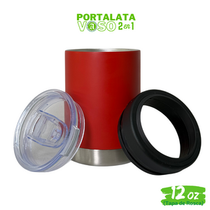 12pzs / Portalatas Vaso (2 en 1)  12oz / 354ml+ Tapa de Rosca Hermética