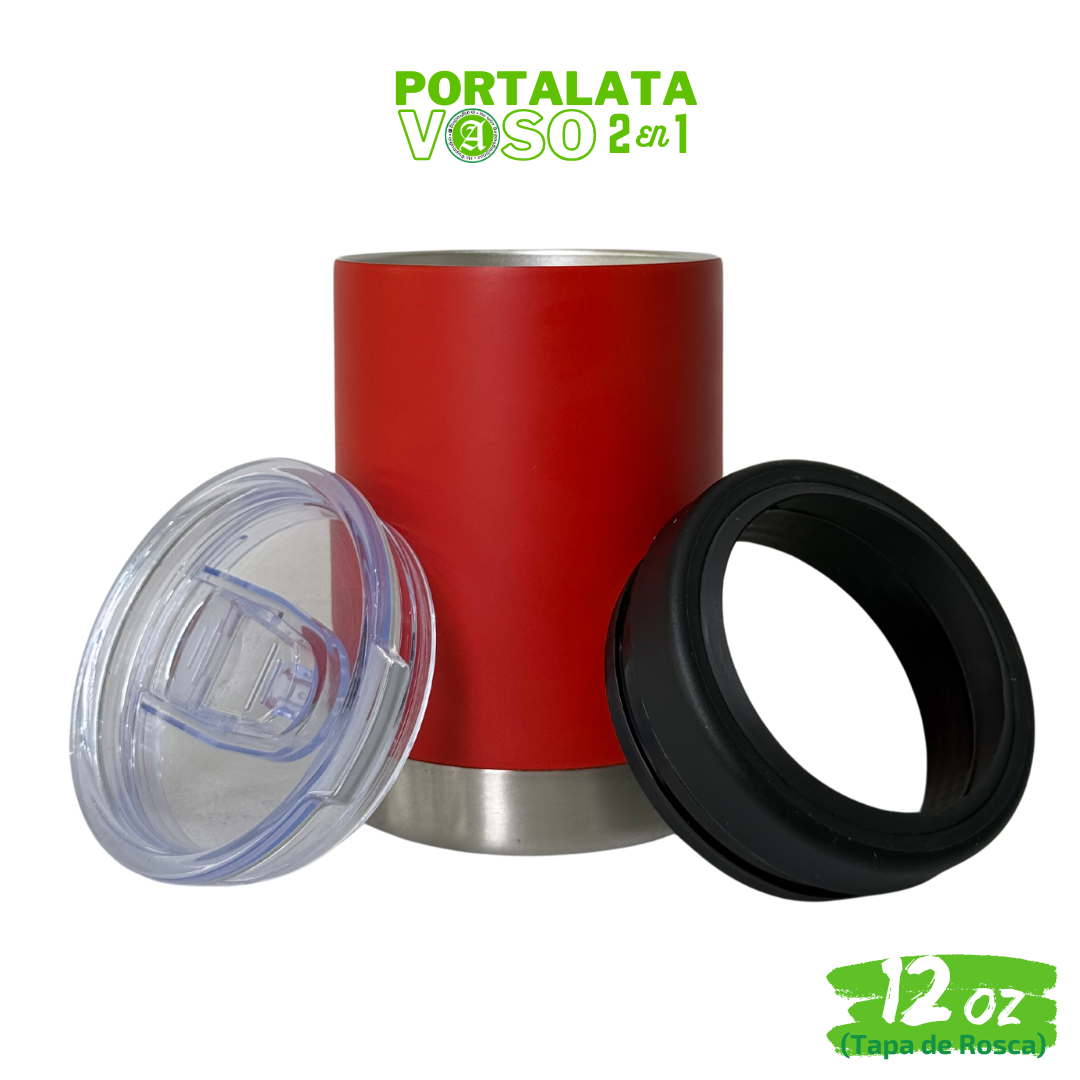 25pzs / Portalatas Vaso (2 en 1)  12oz / 354ml+ Tapa de Rosca Hermética