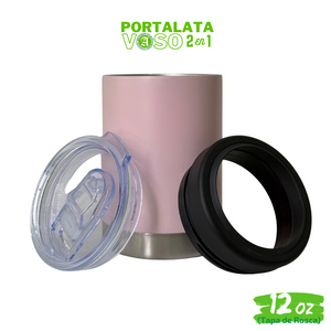 12pzs / Portalatas Vaso (2 en 1)  12oz / 354ml+ Tapa de Rosca Hermética