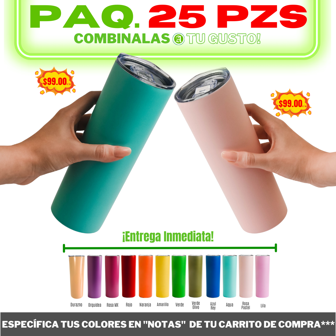 25pzs "SKINNY" 20oz / 591ml con Tapa Hermética