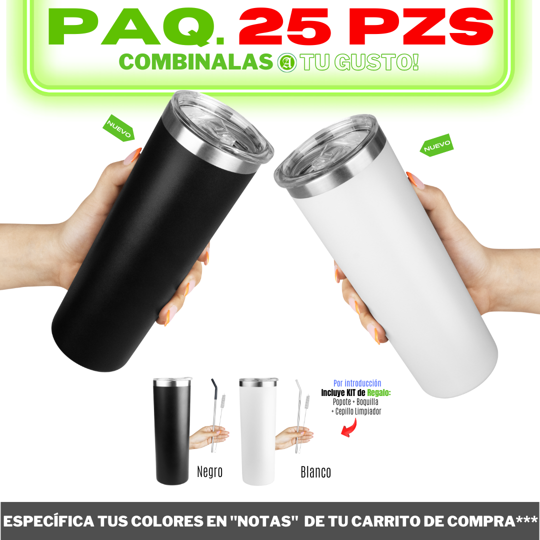 25pzs Nuevo "SKINNY" 20oz / 591ml con Tapa Hermética