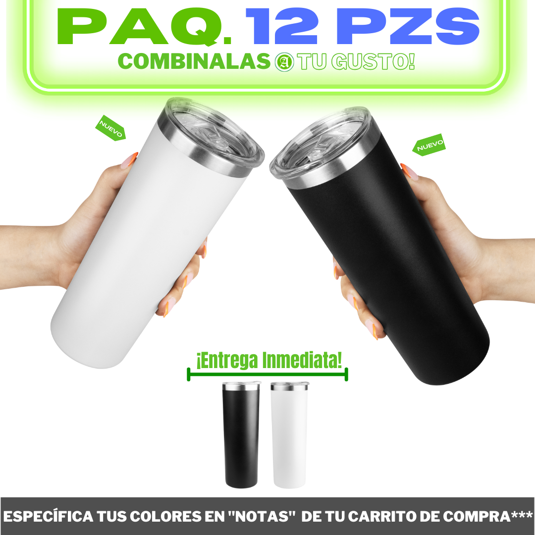 12pzs Nuevo "SKINNY" 20oz / 591ml con Tapa Hermética