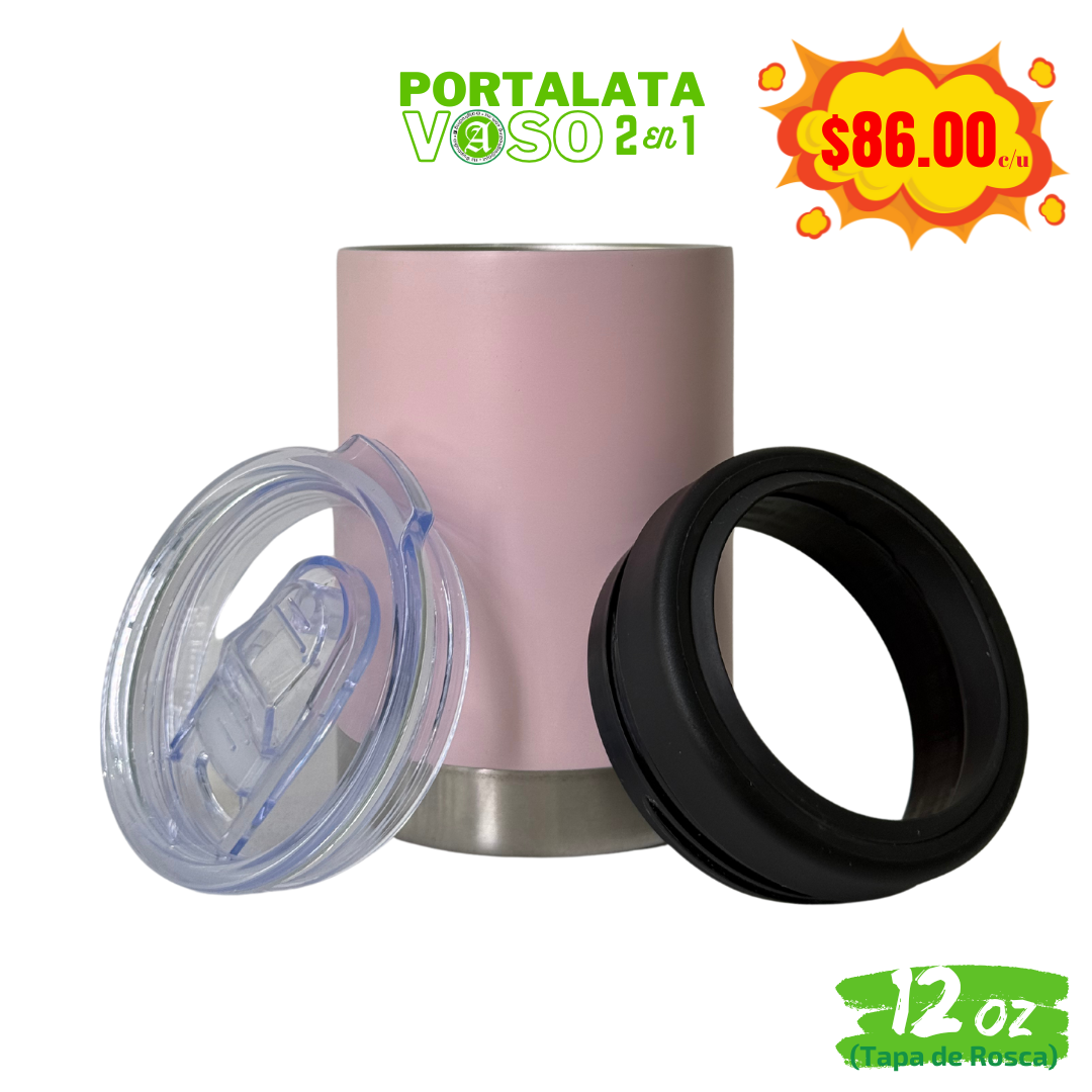 12pzs / Portalatas Vaso (2 en 1)  12oz / 354ml+ Tapa de Rosca Hermética