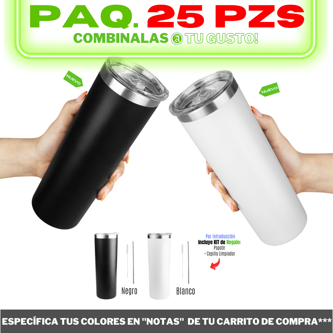 25pzs Nuevo "SKINNY" 20oz / 591ml con Tapa Hermética