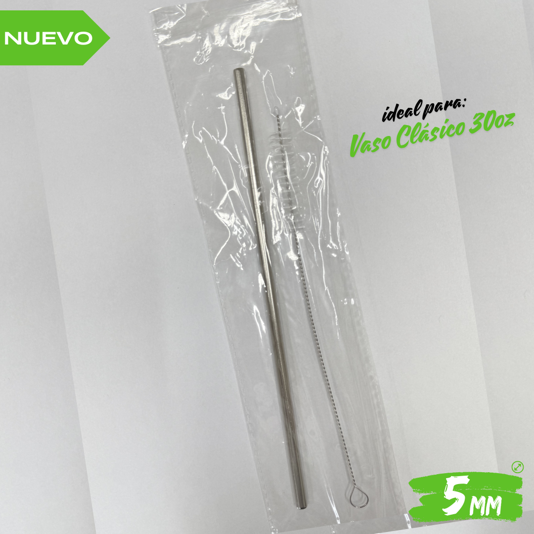 25pzs SET POPOTE ideal para 30oz / 887ml RECTO ACERO INOXIDABLE 5.00 MM Y CEPILLO LIMPIADOR