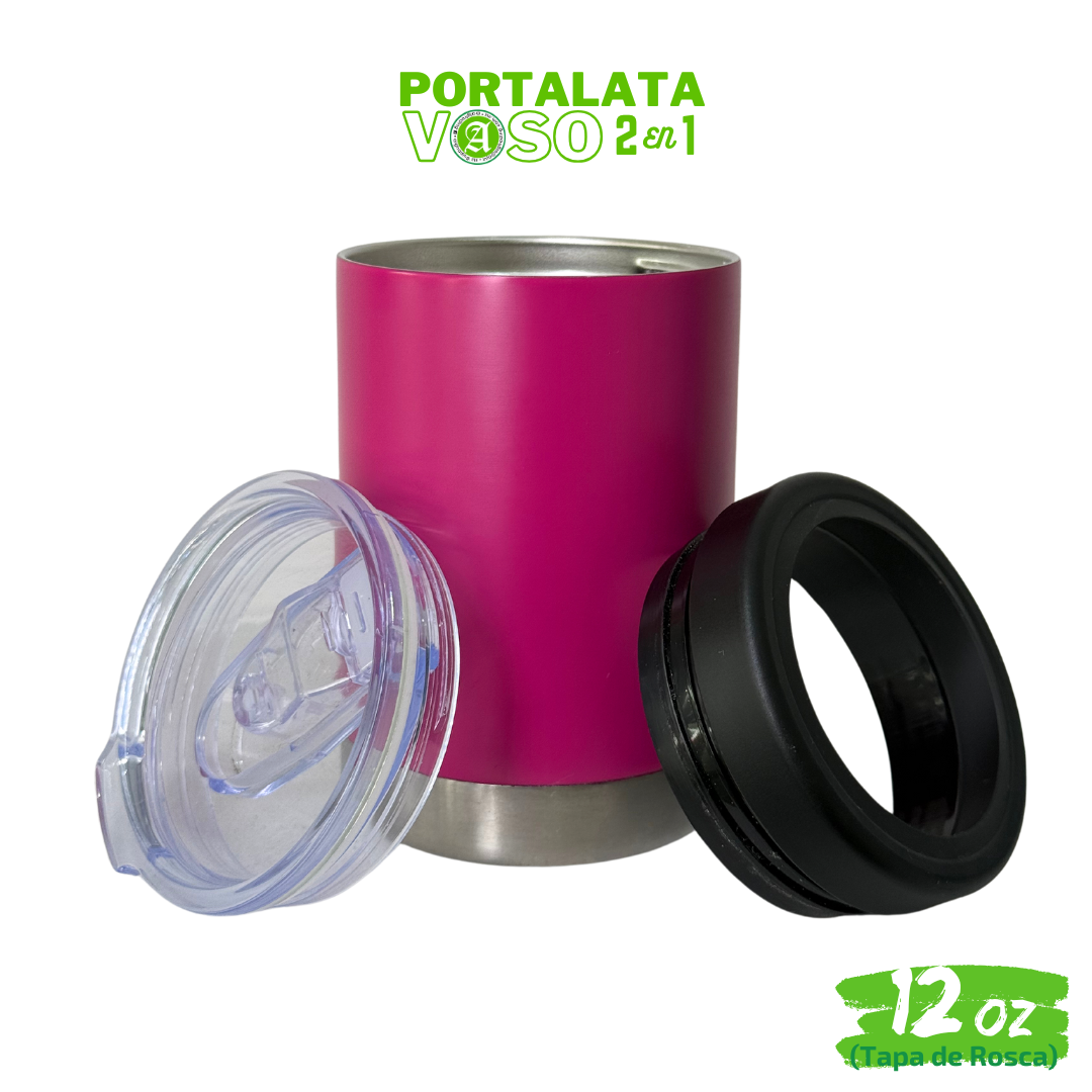 25pzs / Portalatas Vaso (2 en 1)  12oz / 354ml+ Tapa de Rosca Hermética