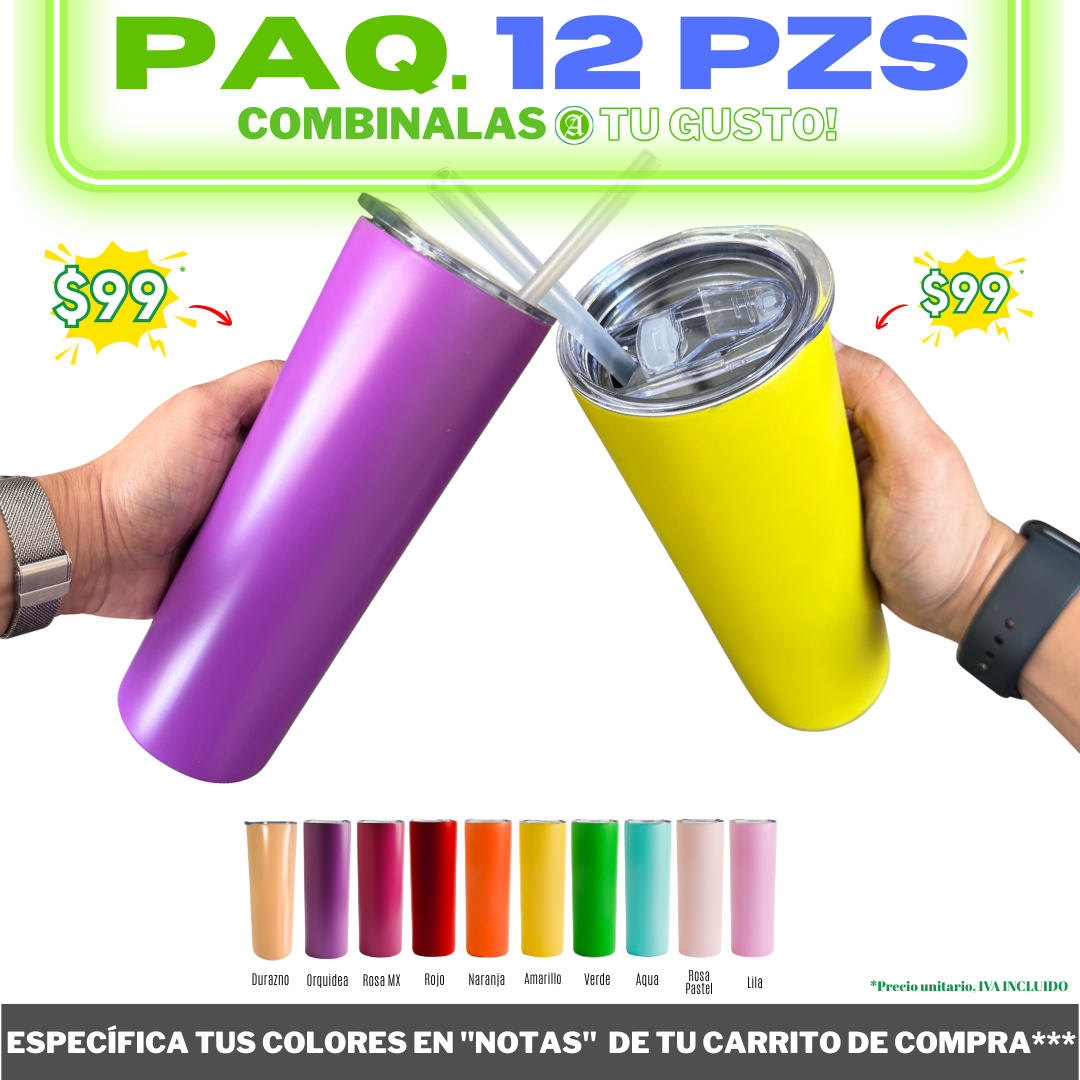 Gran REMATE // 12pzs "SKINNY" 20oz / 591ml con Tapa Hermética