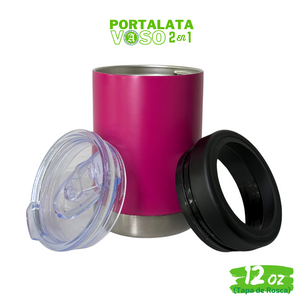 12pzs / Portalatas Vaso (2 en 1)  12oz / 354ml+ Tapa de Rosca Hermética