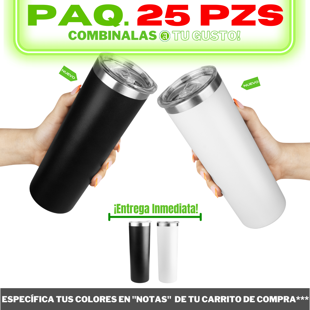 25pzs Nuevo "SKINNY" 20oz / 591ml con Tapa Hermética