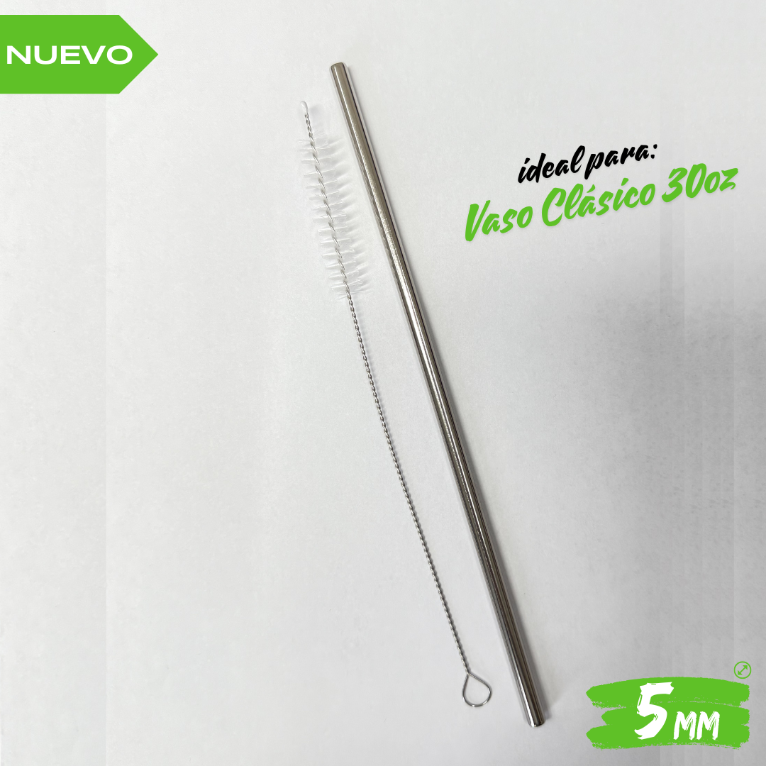 SET POPOTE ideal para 30oz/887ml RECTO ACERO INOXIDABLE 5.00 MM Y CEPILLO LIMPIADOR