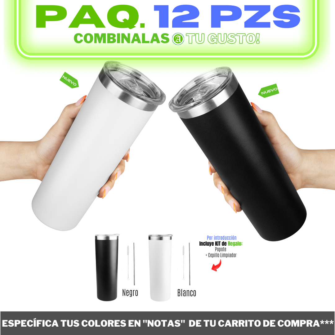 12pzs Nuevo "SKINNY" 20oz / 591ml con Tapa Hermética