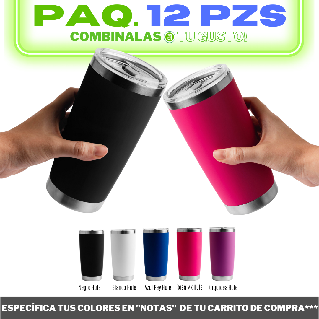 12pzs 20oz / 591ml "TIPO HULE" + Tapa Hermética