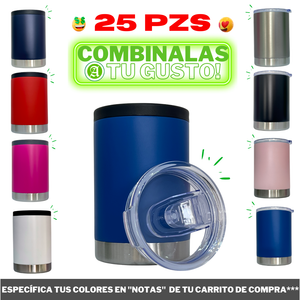 25pzs / Portalatas Vaso (2 en 1)  12oz / 354ml+ Tapa de Rosca Hermética