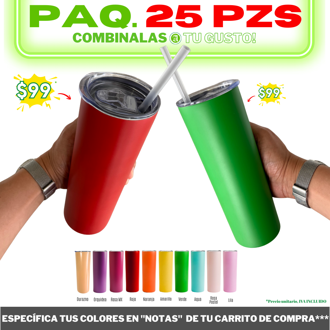 25pzs "SKINNY" 20oz / 591ml con Tapa Hermética