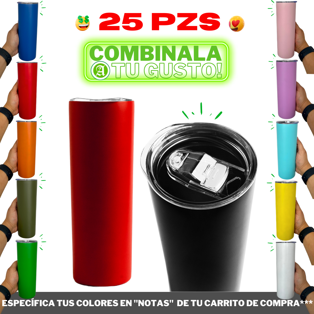 25pzs "SKINNY" 20oz / 591ml con Tapa Hermética