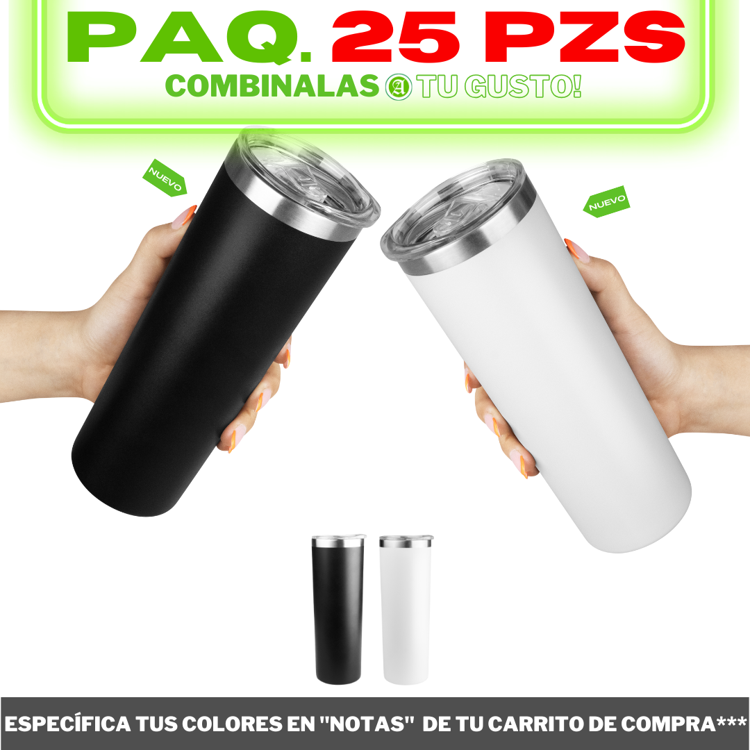 25pzs Nuevo "SKINNY" 20oz / 591ml con Tapa Hermética