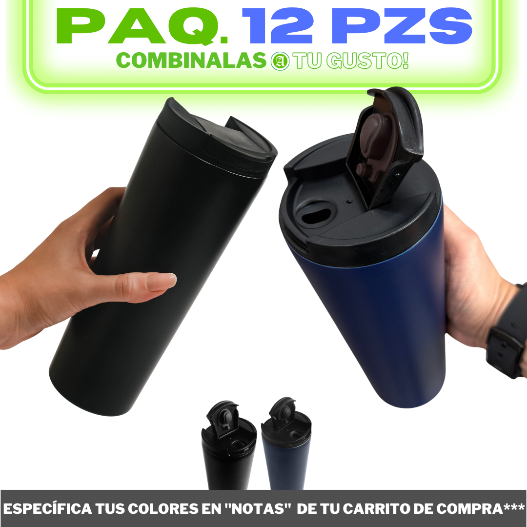 12pzs "TERMO" 16.9oz / 500ml con Tapón Hermético y Tapa de Rosca