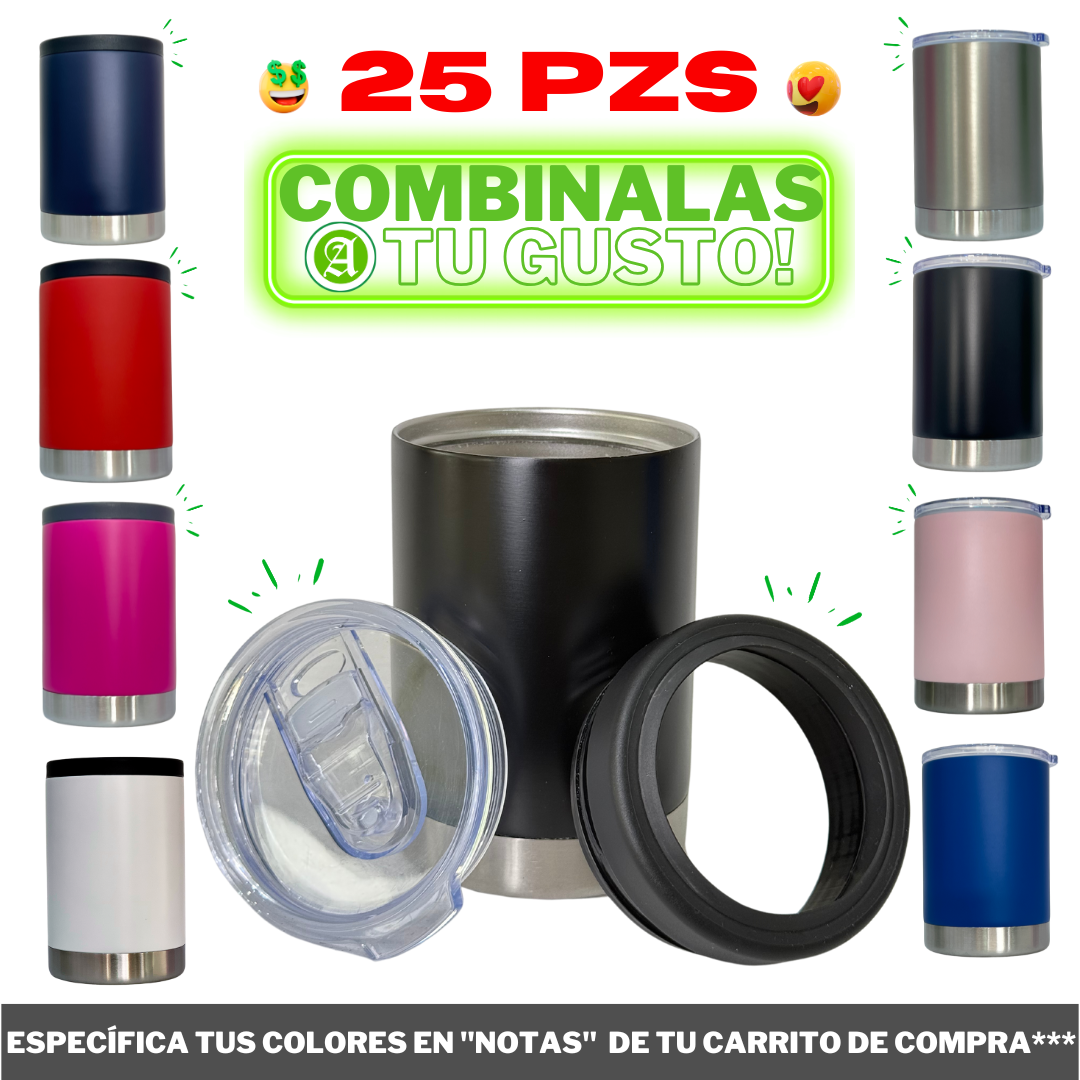 25pzs / Portalatas Vaso (2 en 1)  12oz / 354ml+ Tapa de Rosca Hermética