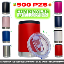 Cargar imagen en el visor de la galería, 500 pzs / Portalatas Vaso (2 en 1)  12oz / 354ml+ Tapa de Rosca Hermética
