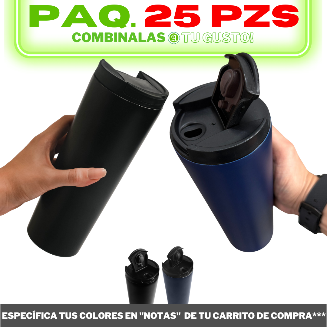 25pzs "TERMO" 16.9oz / 500ml con Tapón Hermético y Tapa de Rosca