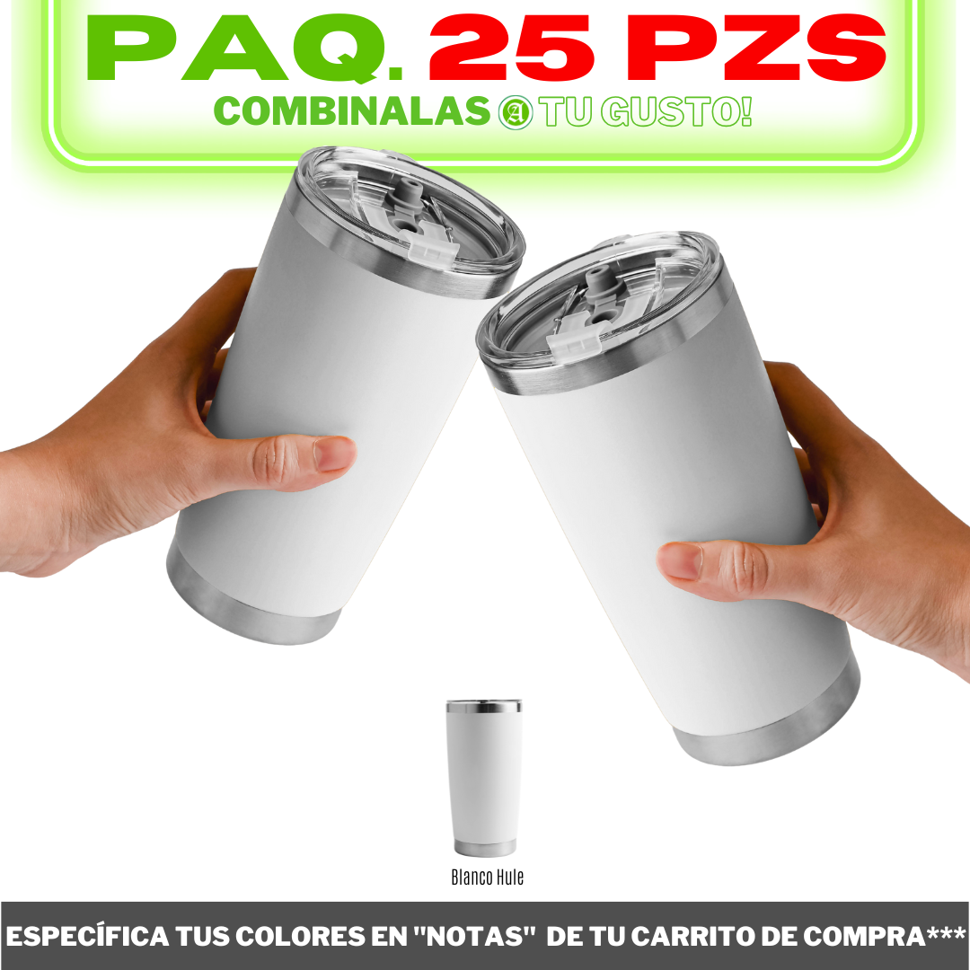 25pzs 20oz / 591ml "TIPO HULE" + Tapa Hermética