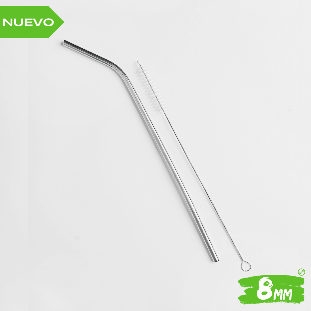 SET POPOTE CURVO ACERO INOXIDABLE 8.00 MM Y CEPILLO LIMPIADOR
