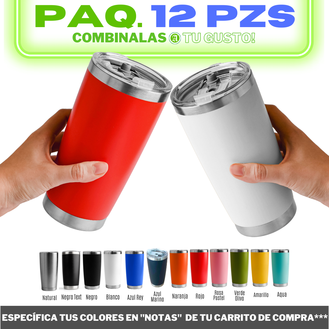 12pzs de 20oz / 591ml "CLÁSICO" + Tapa Hermética