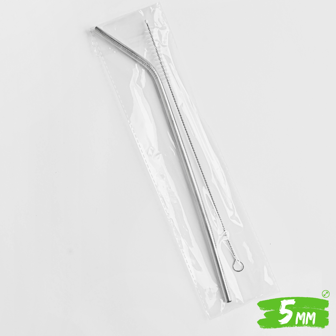 25pzs SET POPOTE CURVO ACERO INOXIDABLE 5.00 MM Y CEPILLO LIMPIADOR