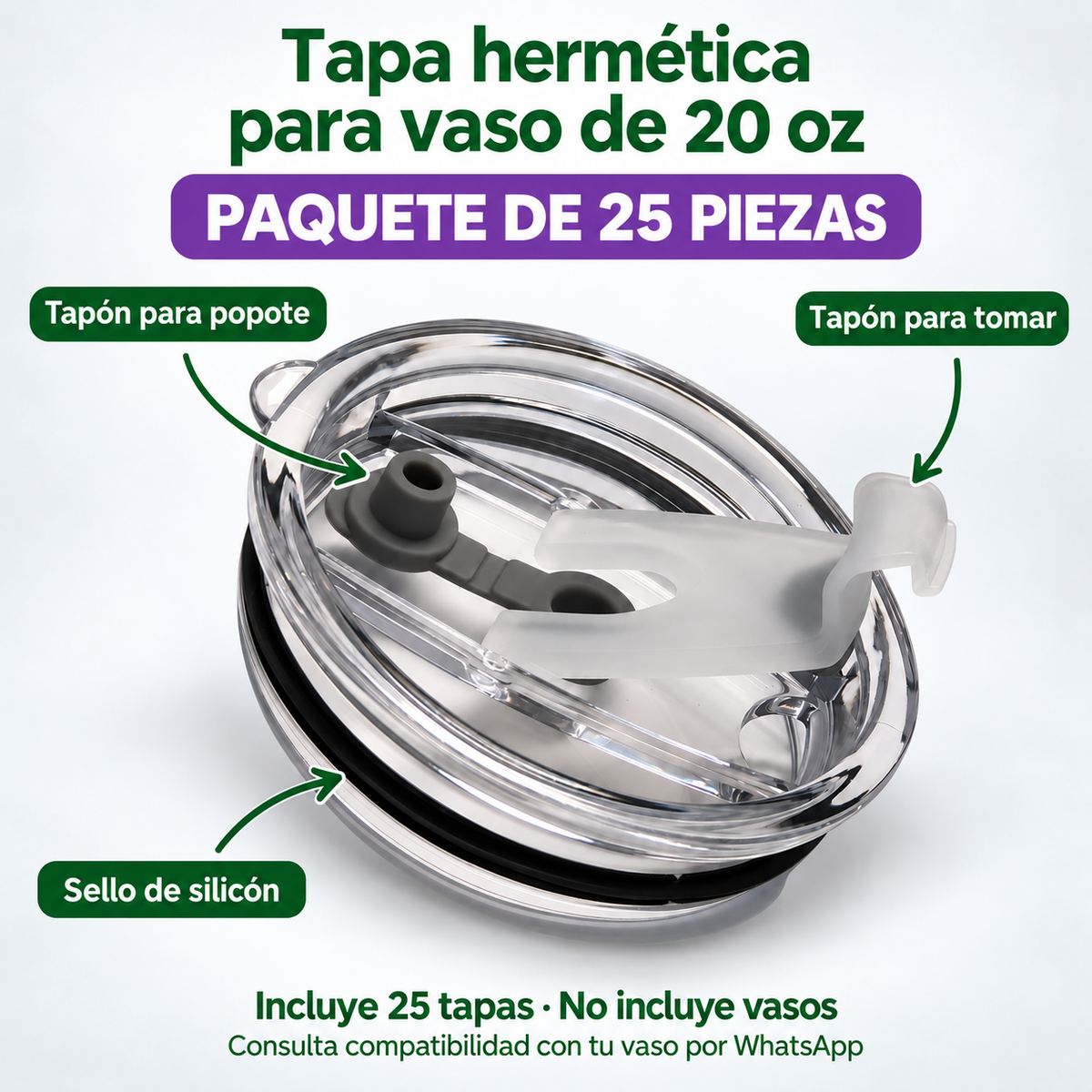 25pzs Tapa Hermética 20oz / 591ml