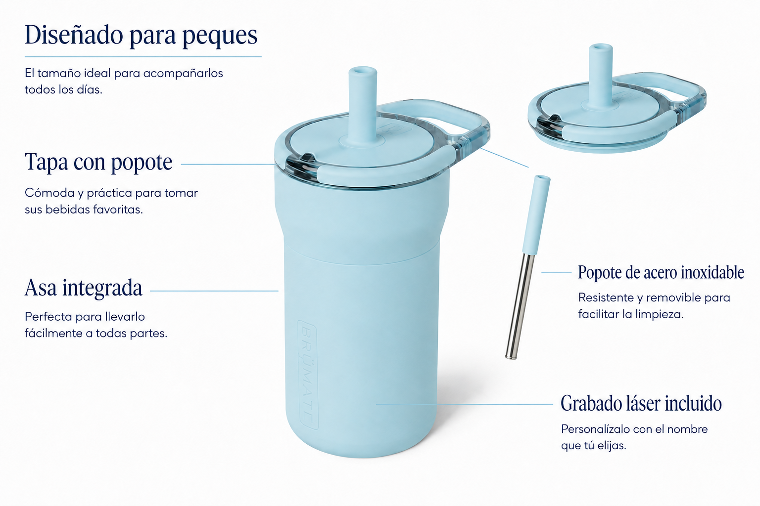 Vaso 12 oz  KIDS marca BRÜMATE + Tapa Hérmetica