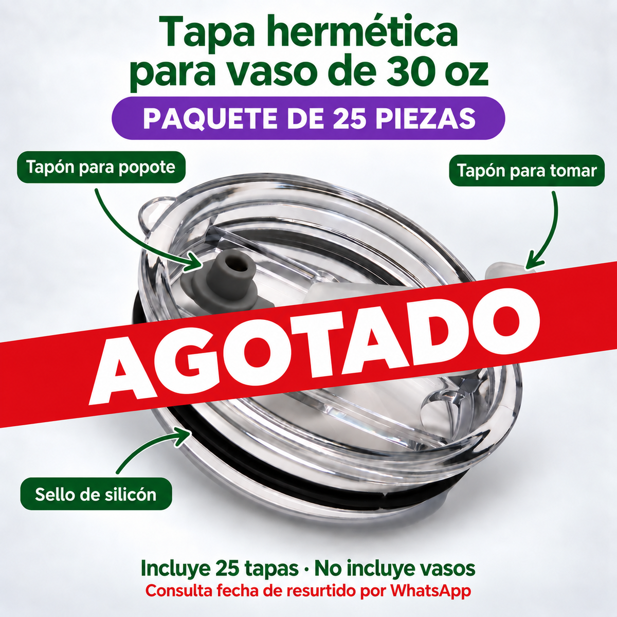 25pzs Tapa Hermética 30oz / 887ml