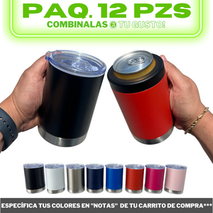 12pzs / Portalatas Vaso (2 en 1)  12oz / 354ml+ Tapa de Rosca Hermética